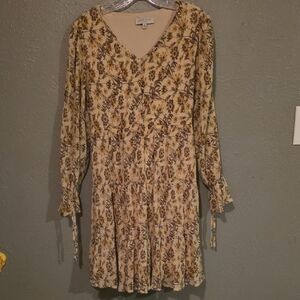 Hayden Cream and Brown Floral Long Sleeve Dress